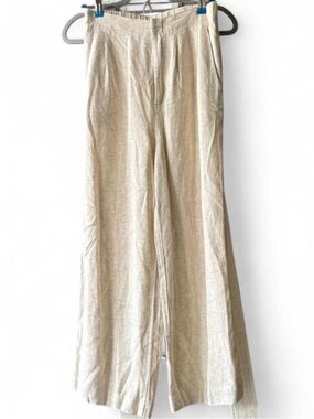 Hunter & Brown Linen Rayon Blend Beige Cream Wide Leg Trousers Pants Size S